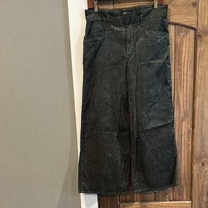 Paige Wide-Leg Dark Olive Green Corduroy Pants